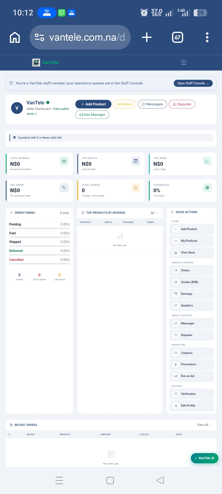 Seller dashboard